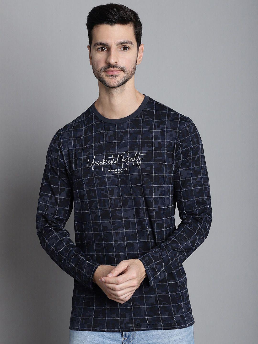 confidence checked long sleeves slim fit cotton t-shirt