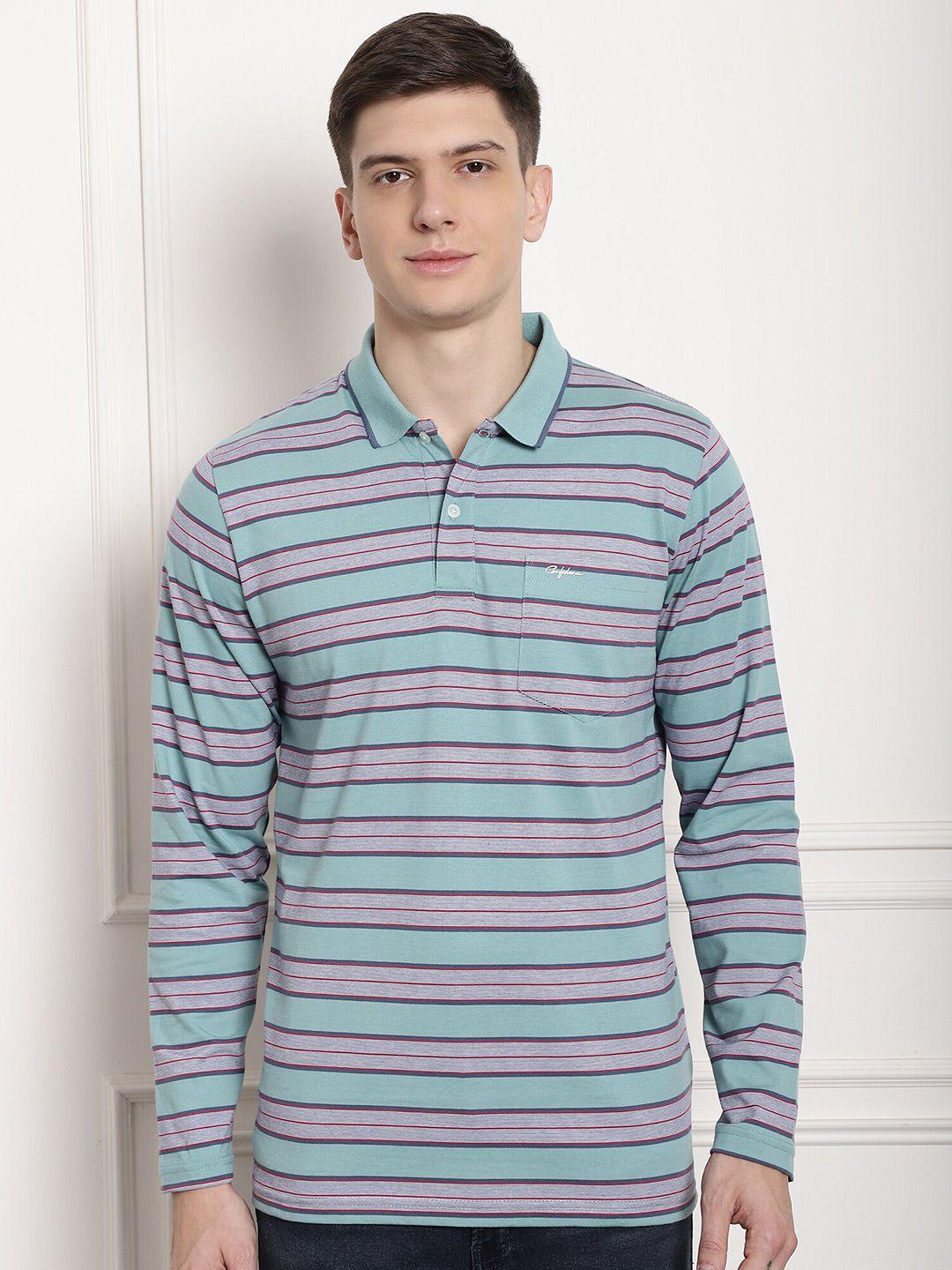 confidence striped polo collar cotton t-shirt