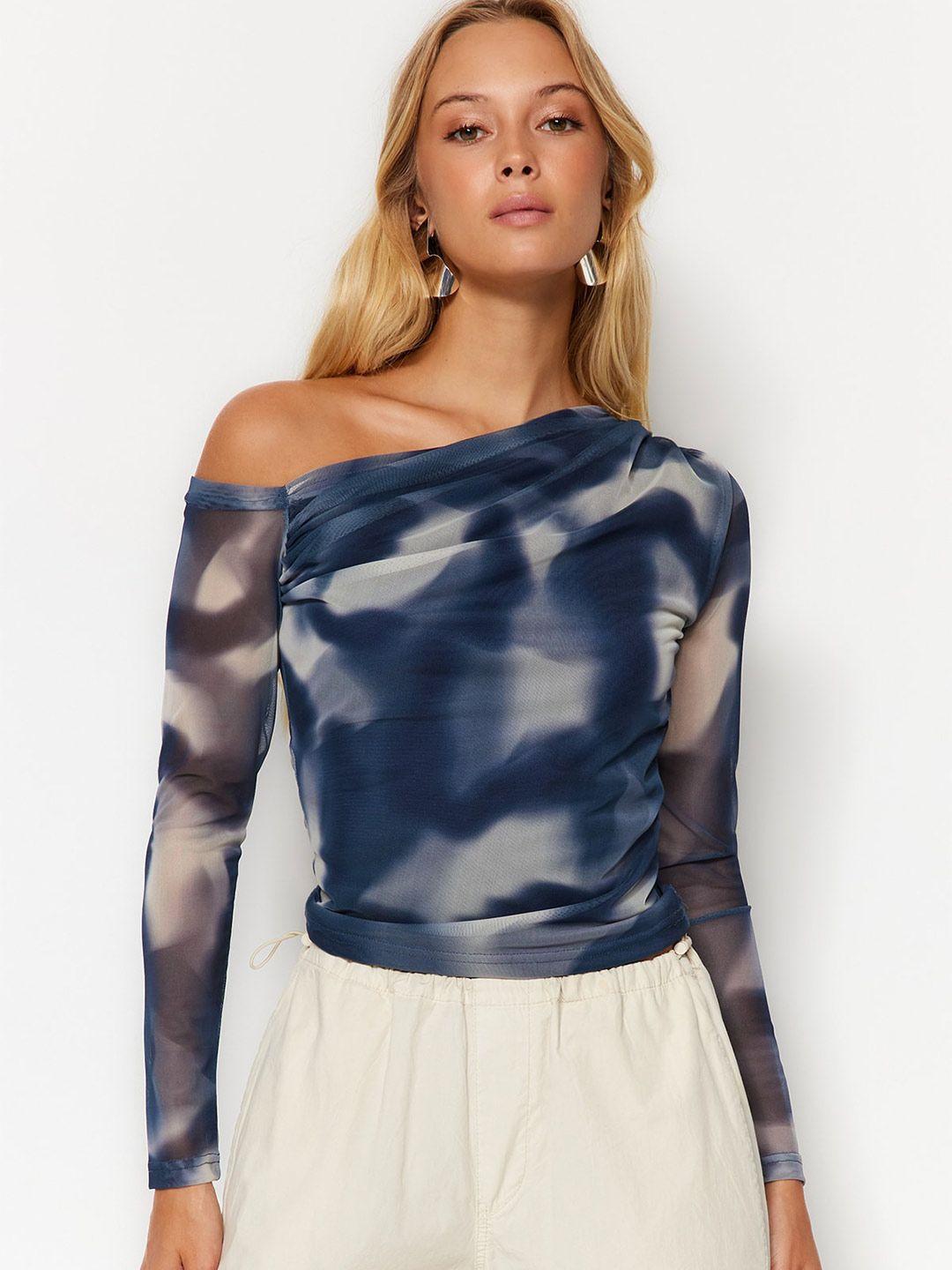 trendyol abstract printed one shoulder top