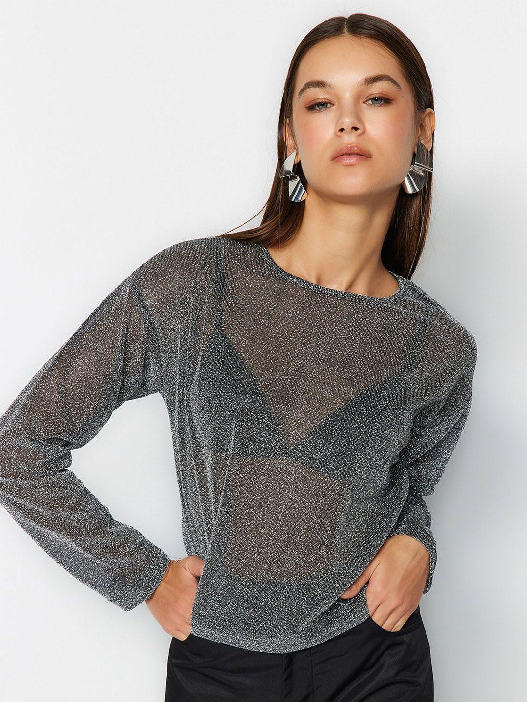 trendyol silver-toned full sleeves top