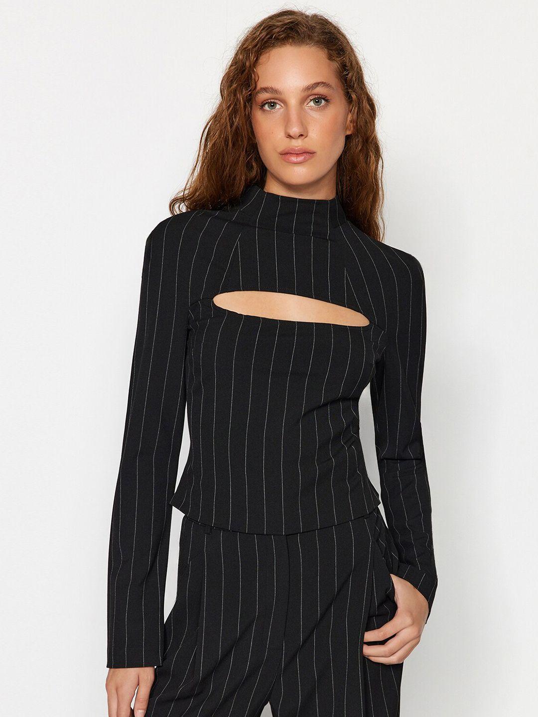 trendyol cut out detail striped top