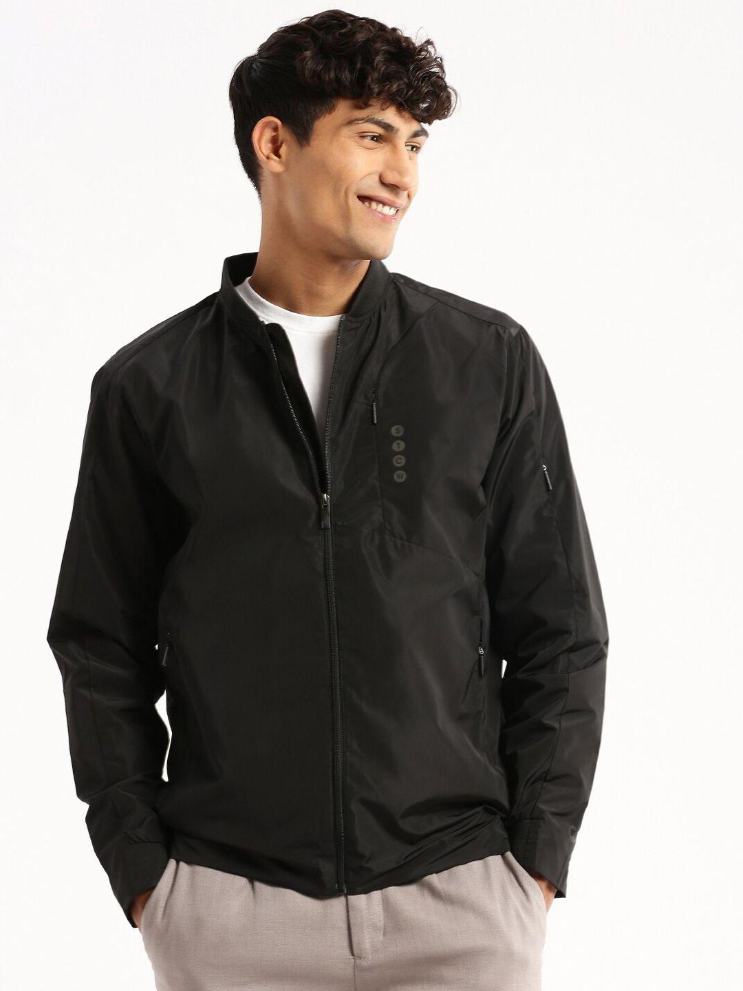 showoff stand collar windcheater taslon slim fit bomber jacket