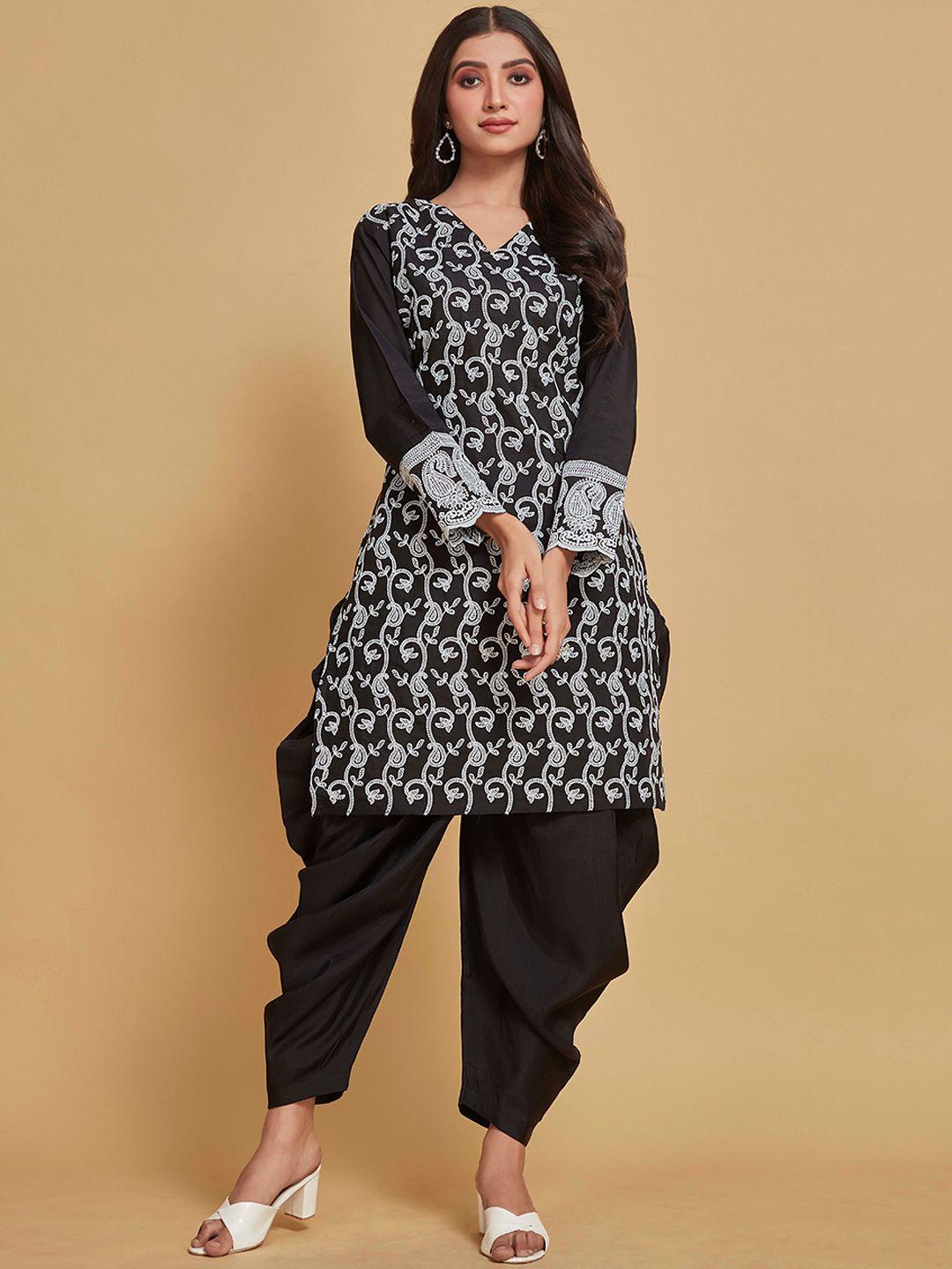 sangria embroidered pure cotton straight kurta & dhoti pant