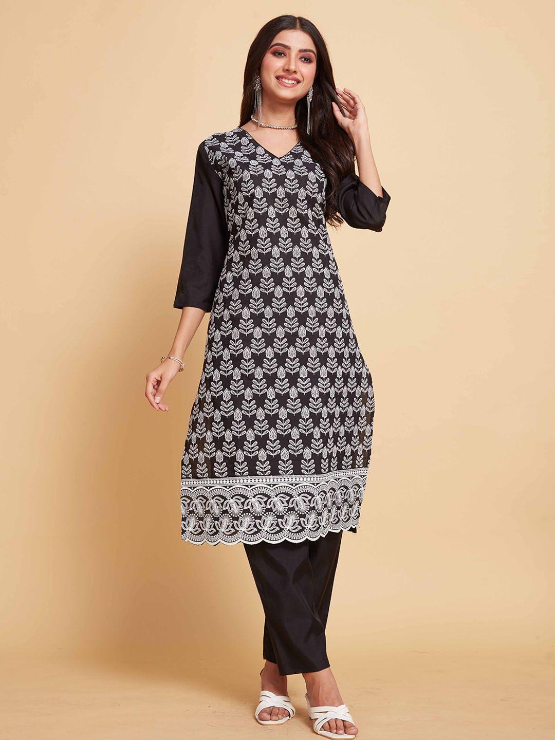 sangria embroidered pure cotton straight kurta & trousers