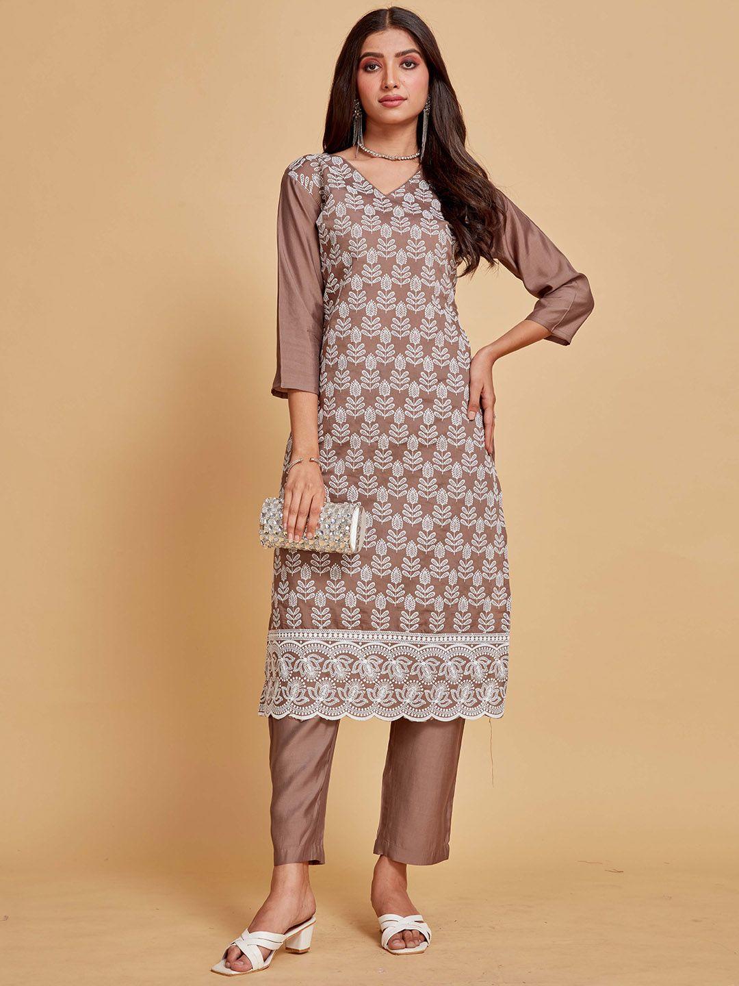 sangria embroidered pure cotton straight kurta & trousers