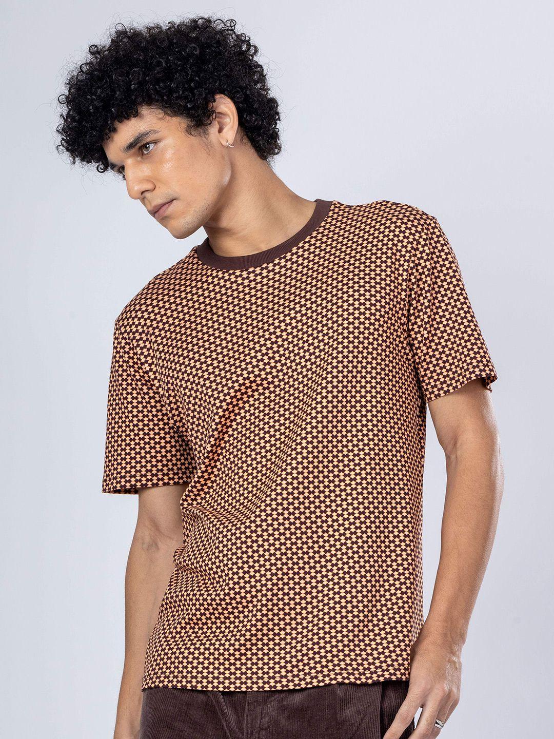 h&m brown printed cotton half sleeve t-shirt