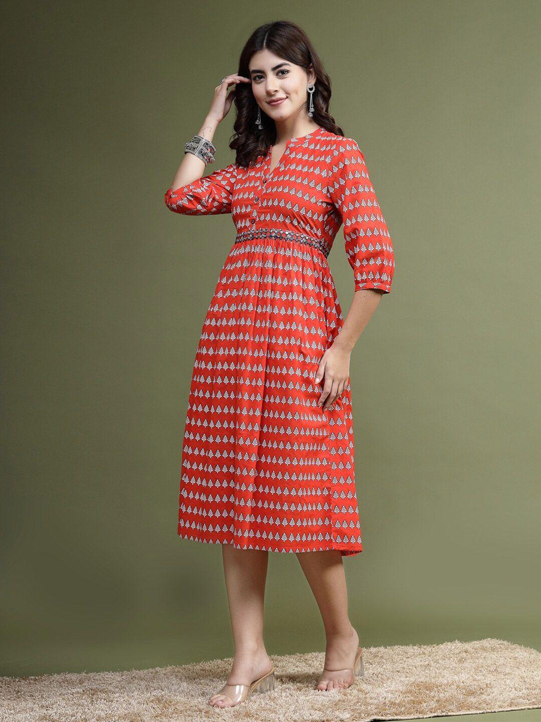 ramas red floral print a-line dress