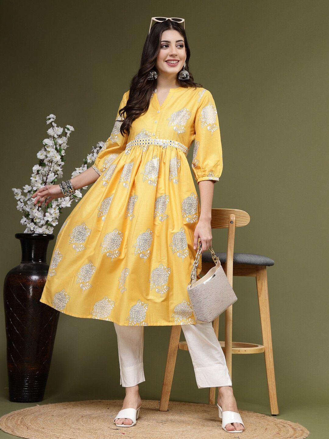 ramas yellow floral print a-line dress