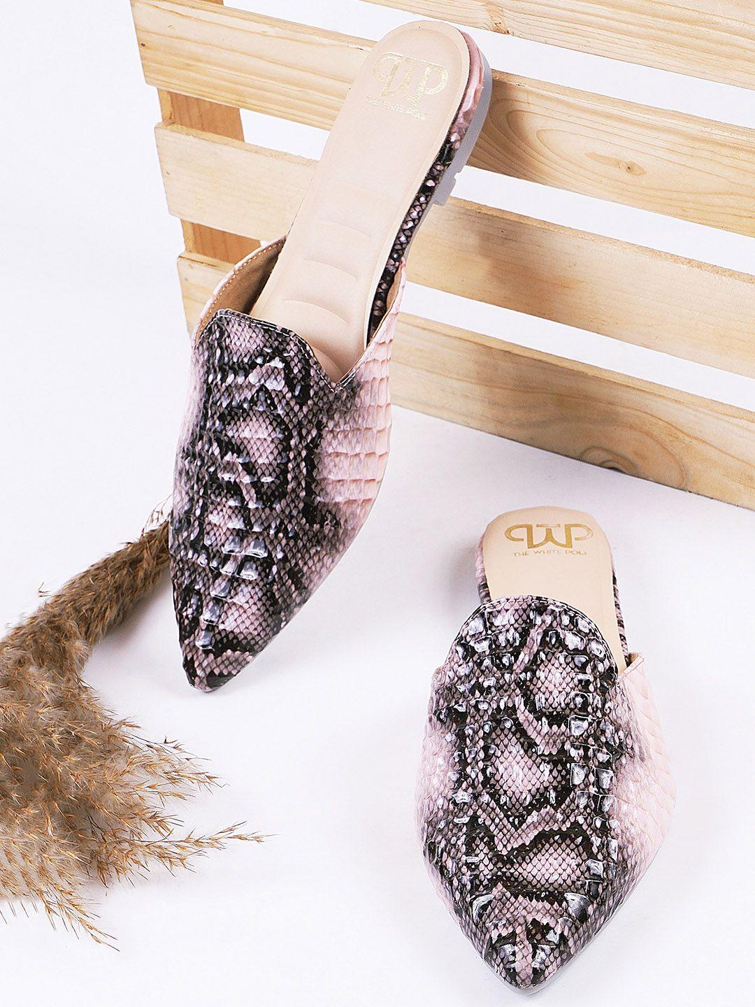 the white pole animal printed pointed toe mules