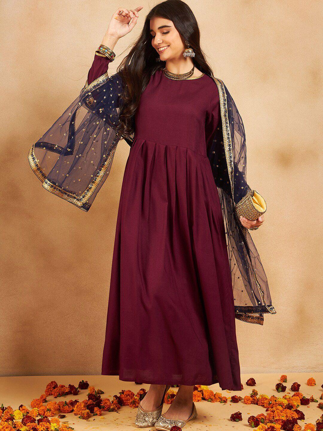 sangria round-neck anarkali kurta with dupatta