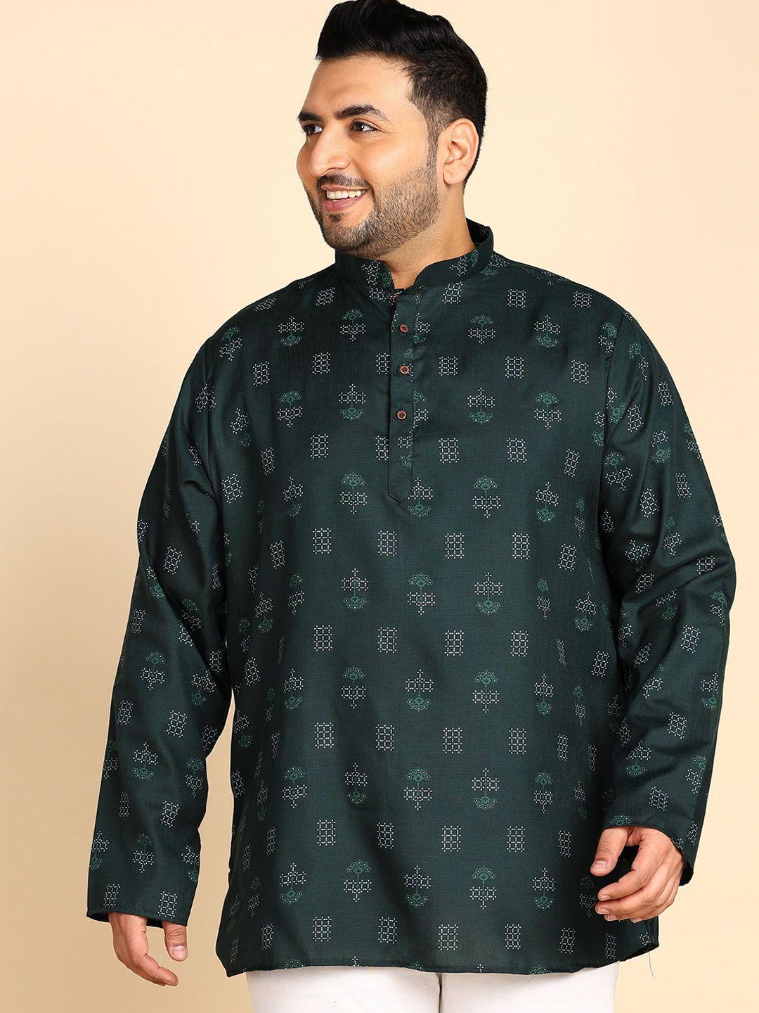 sztori plus size geometric printed mandarin collar short kurta