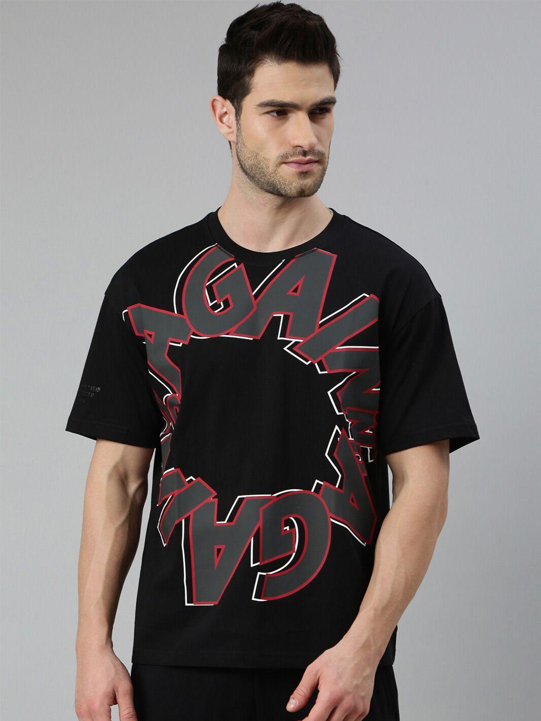 xtep men black printed moisture wicking t-shirt