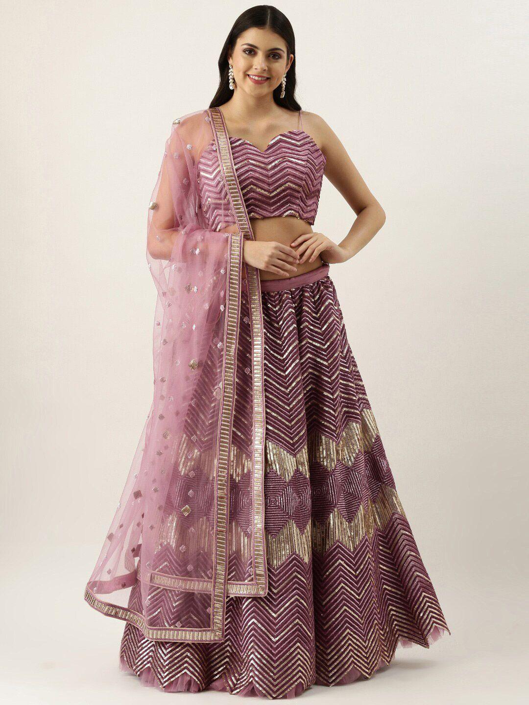 vaani creation lavender & embroidered sequinned semi-stitched lehenga & unstitched blouse with dupatta