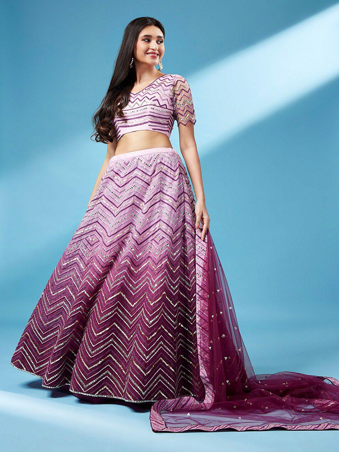 vaani creation lavender & embroidered semi-stitched lehenga & unstitched blouse with dupatta