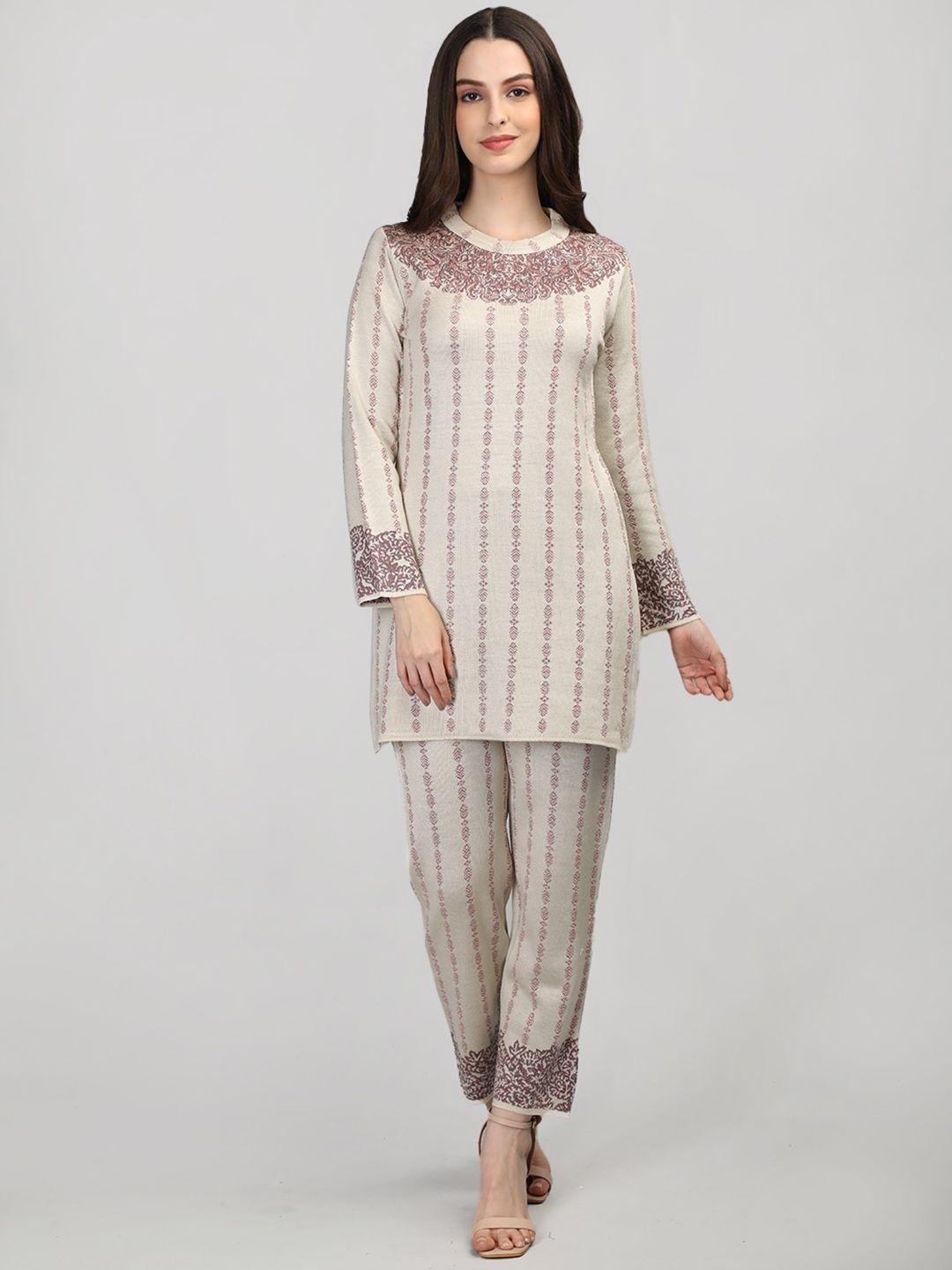 mikhad ethnic motifs woven design woollen kurti with trousers