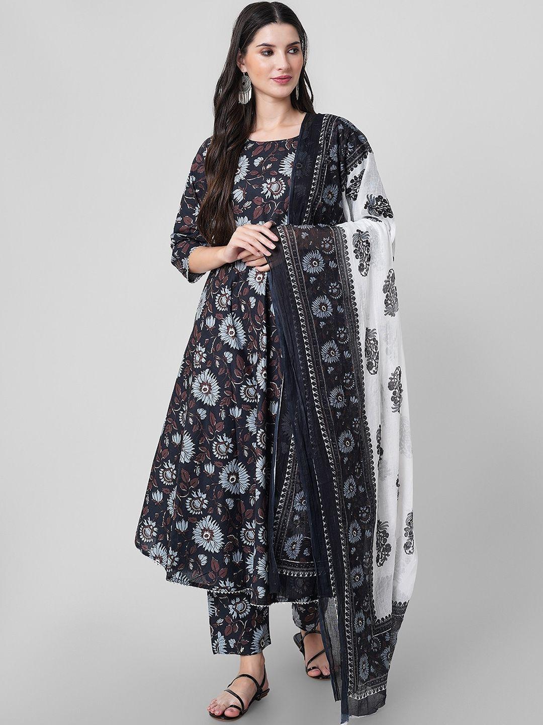 arayna floral printed gotta patti pure cotton a-line kurta with palazzo & dupatta