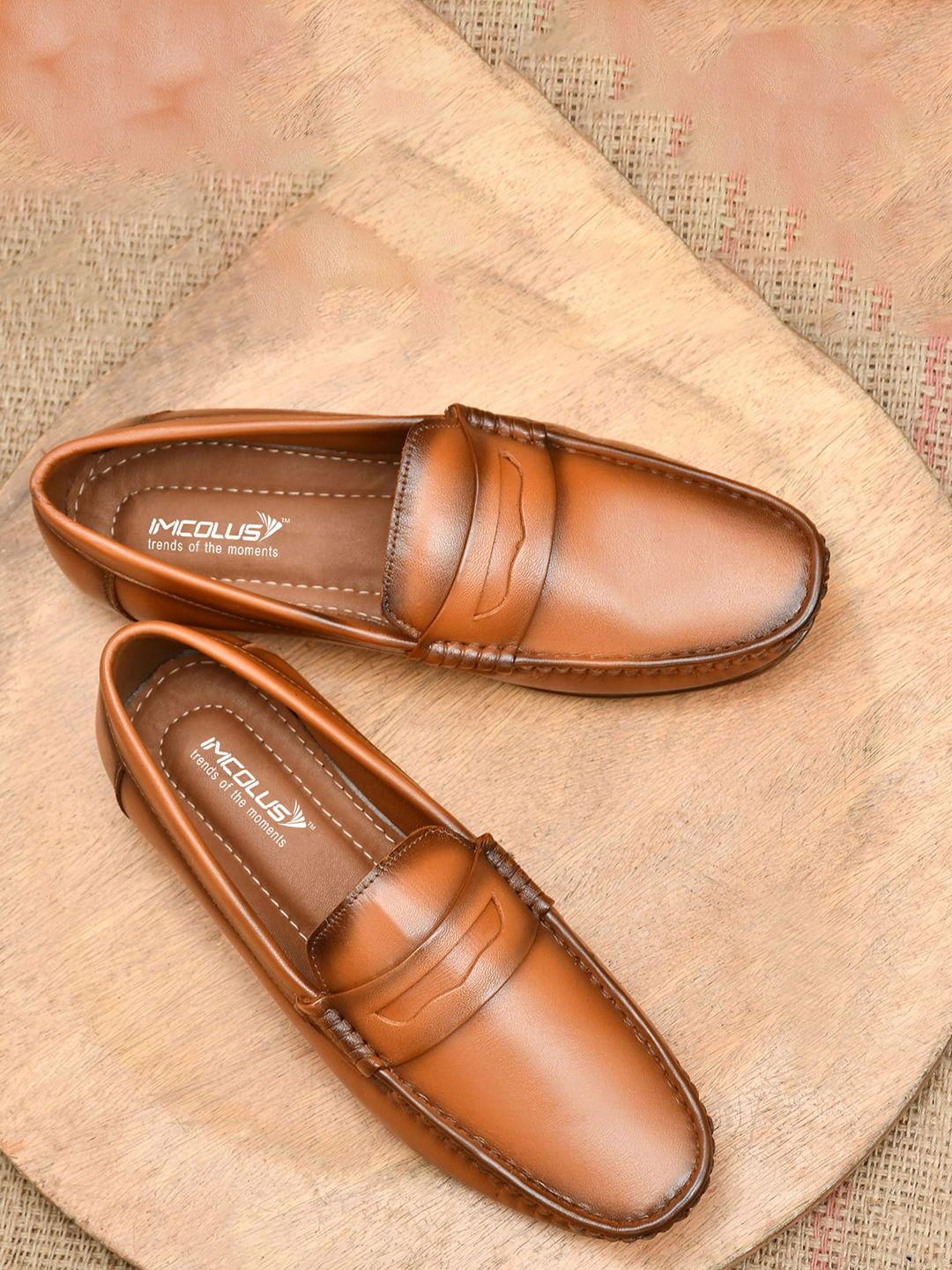 imcolus men textured leather penny loafers