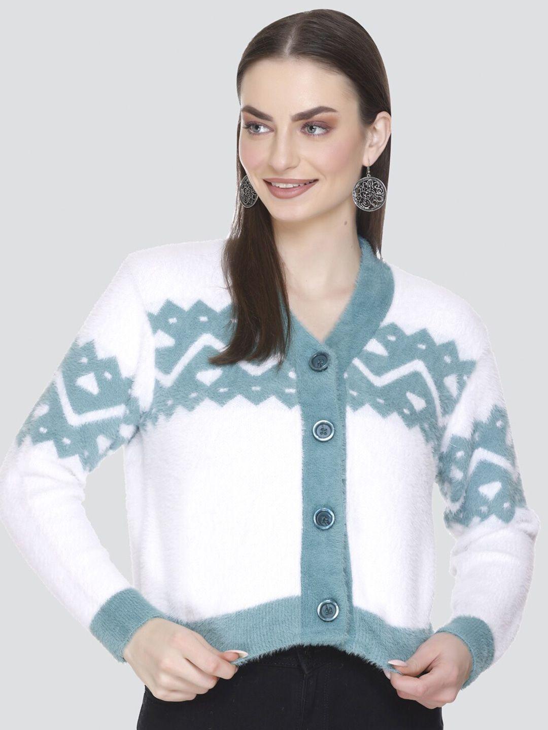 winter wonders women sea green woollen crop cardigan