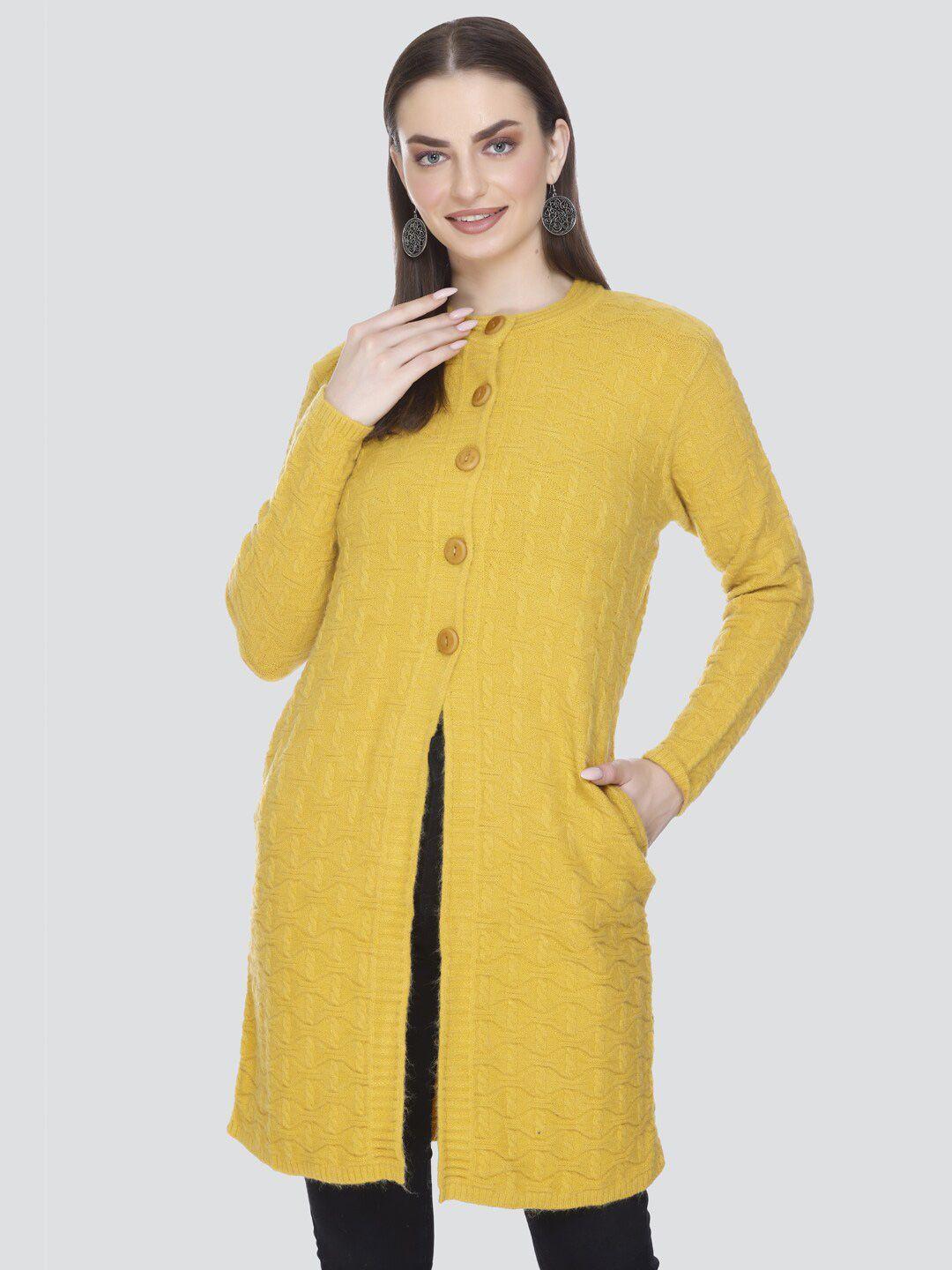 winter wonders women mustard woollen longline cardigan