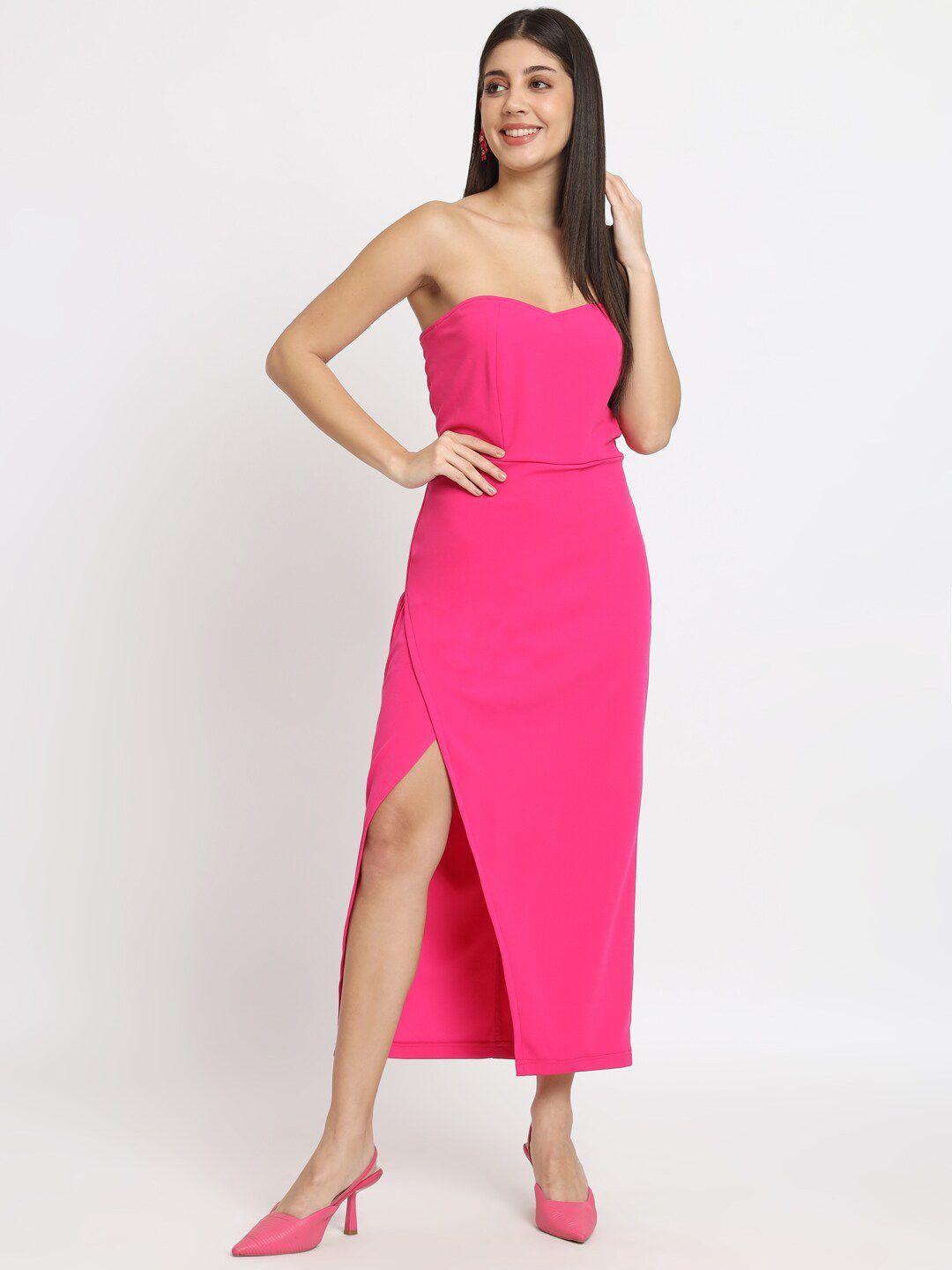 isam pink scuba sheath midi dress