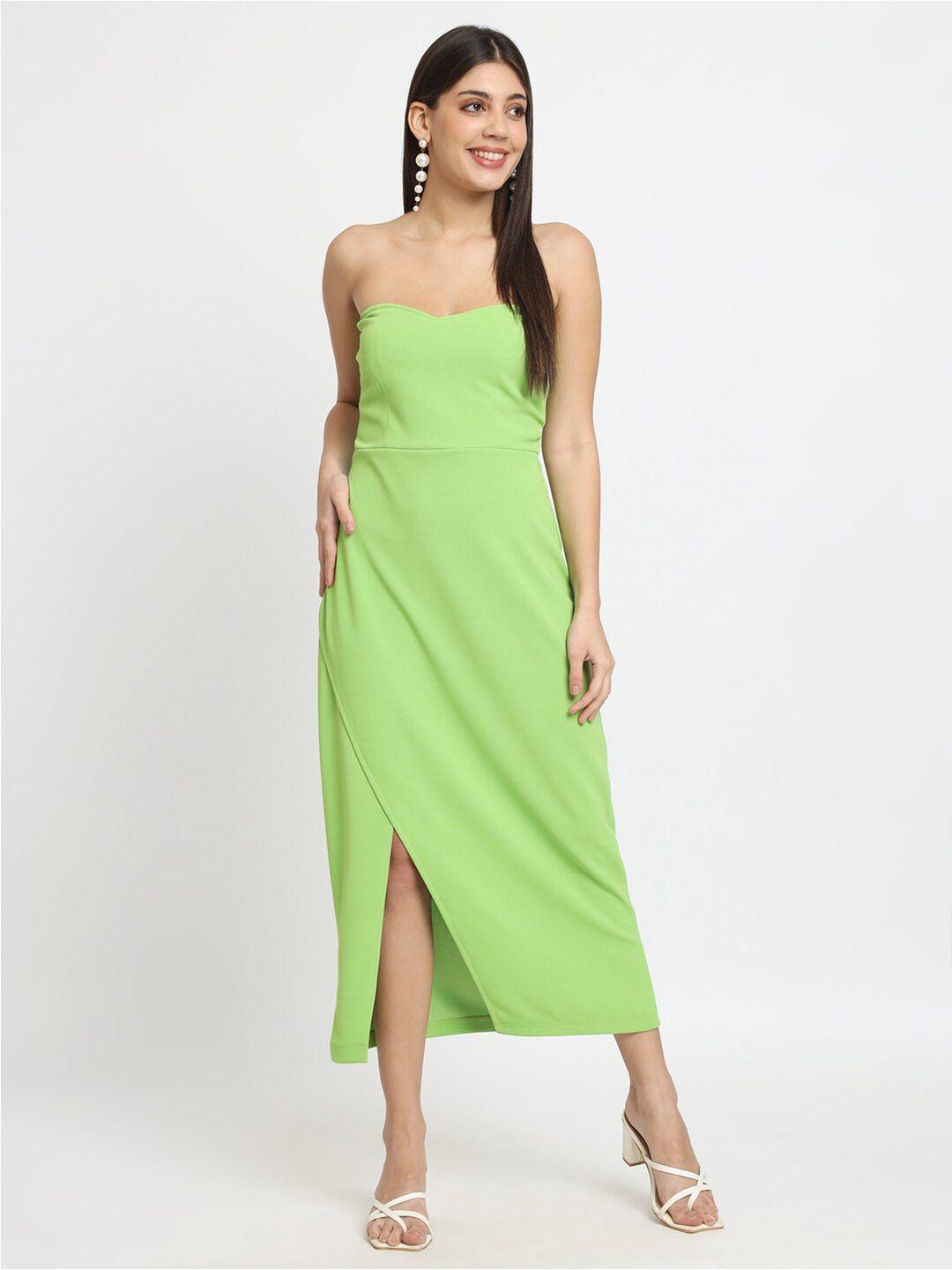 isam fluorescent green scuba sheath midi dress