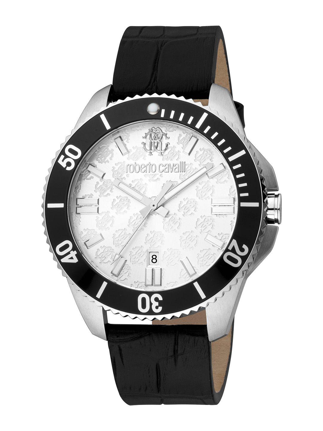 roberto cavalli men textured dial & leather straps watch rc5g013l0015