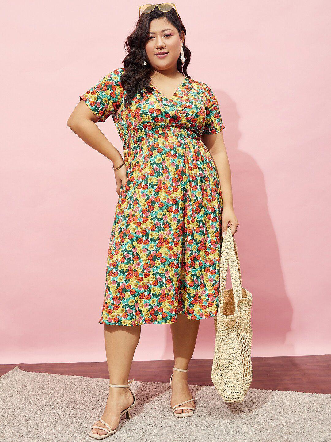 berrylush curve floral printed fit & flare dress