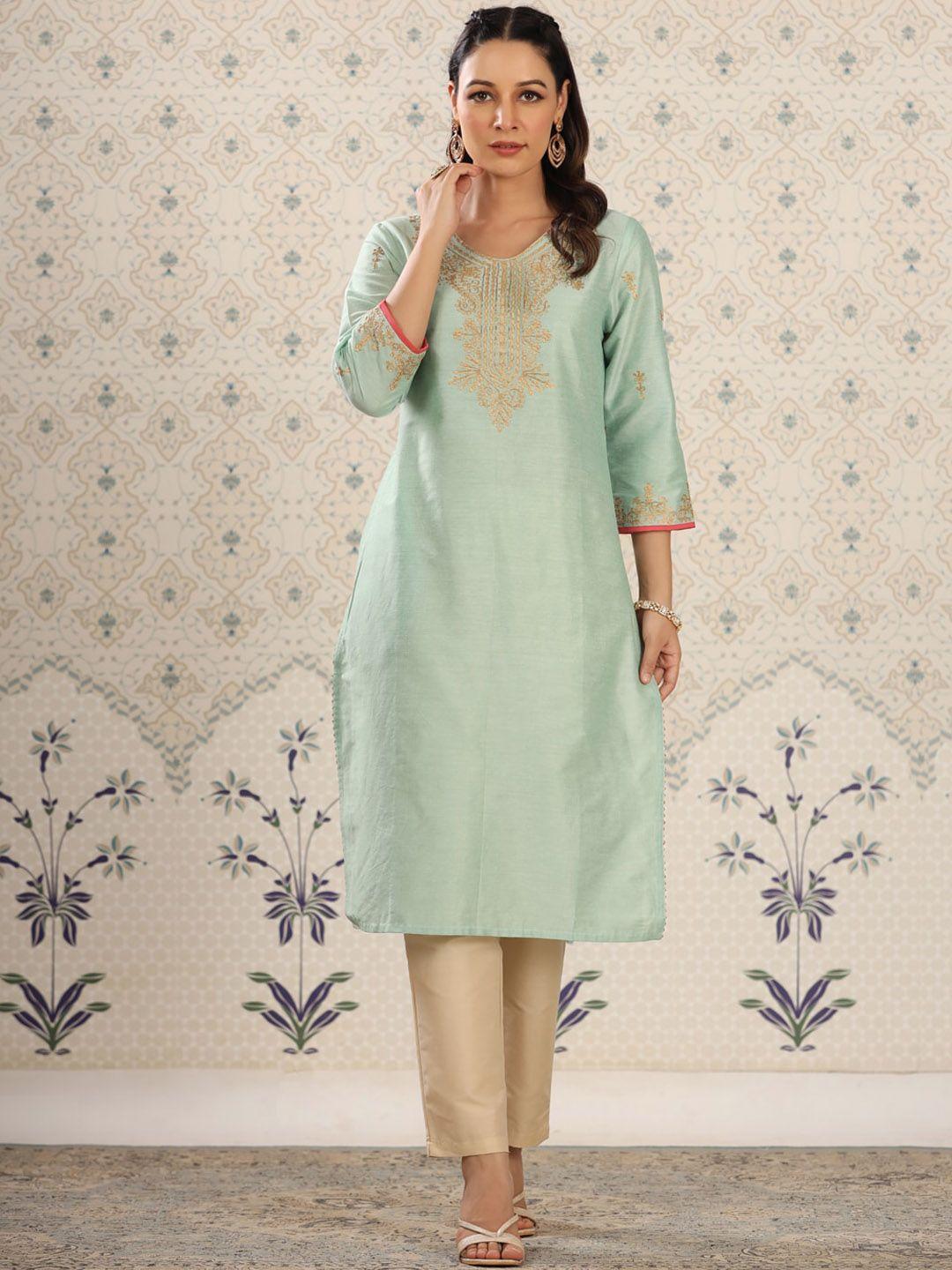 ode by house of pataudi women sea green kurta