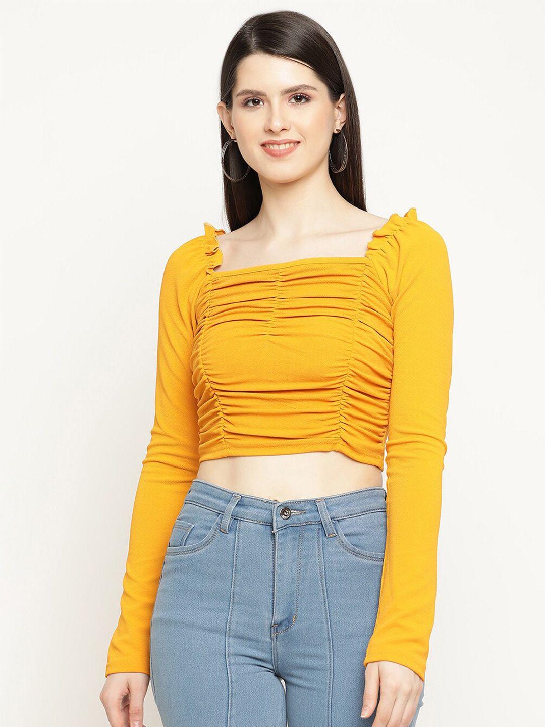 baesd yellow sweetheart neck sheen crop top