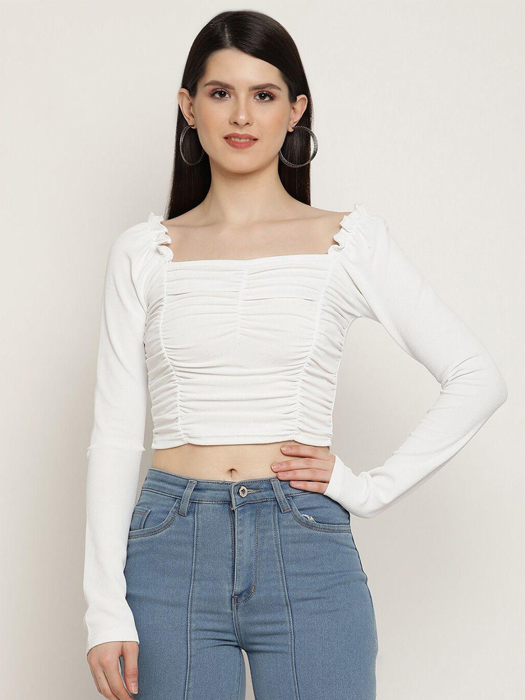 baesd white sweetheart neck sheen crop top