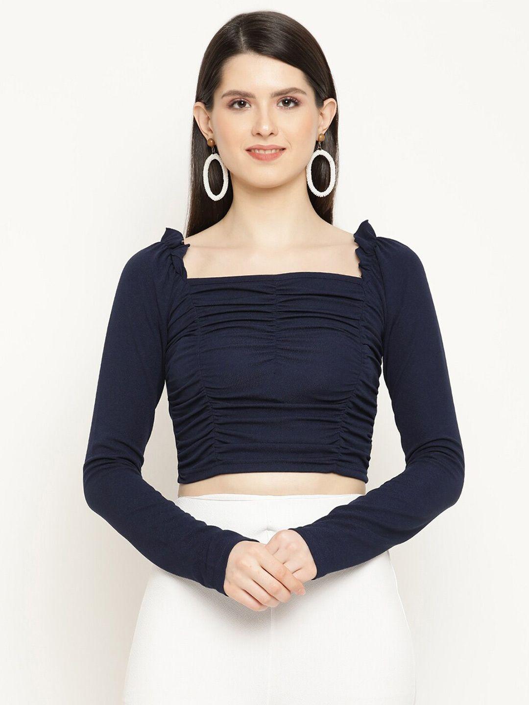 baesd navy blue sweetheart neck sheen crop top