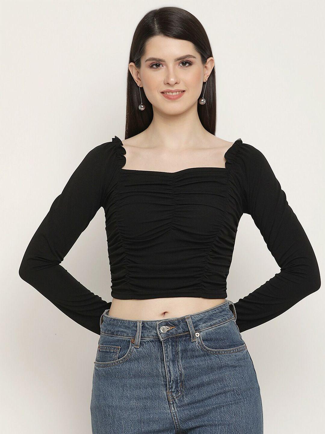 baesd black sweetheart neck sheen crop top