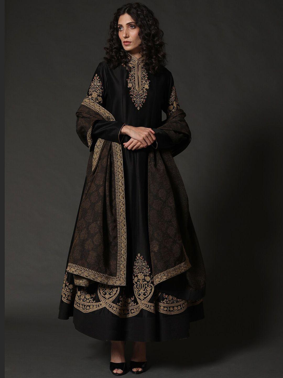 rohit bal ethnic motifs printed silk fit & flared maxi ethnic dress