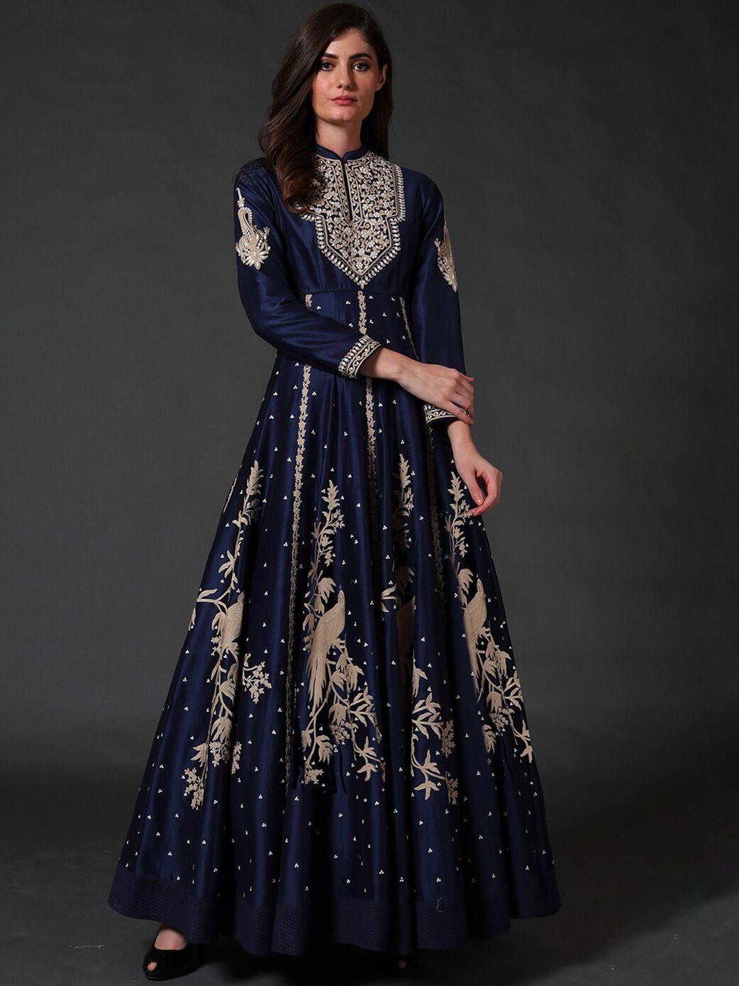 rohit bal ethnic motifs printed silk fit & flared maxi ethnic dress