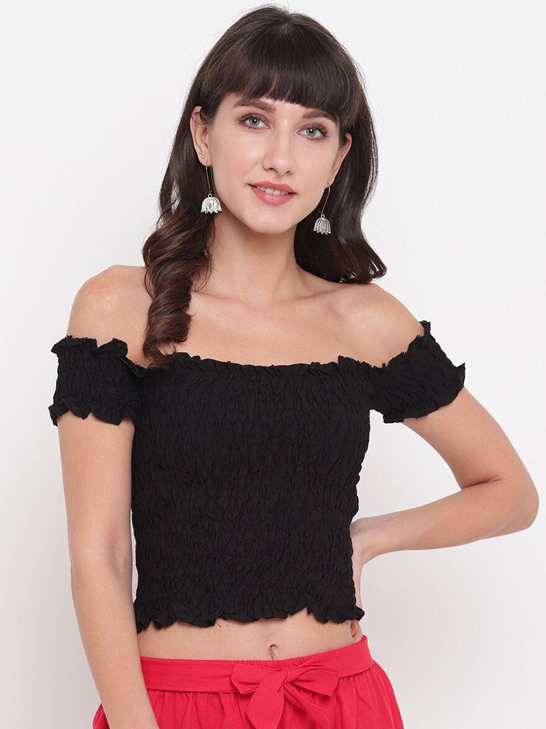 baesd off shoulder smocking bardot crop top