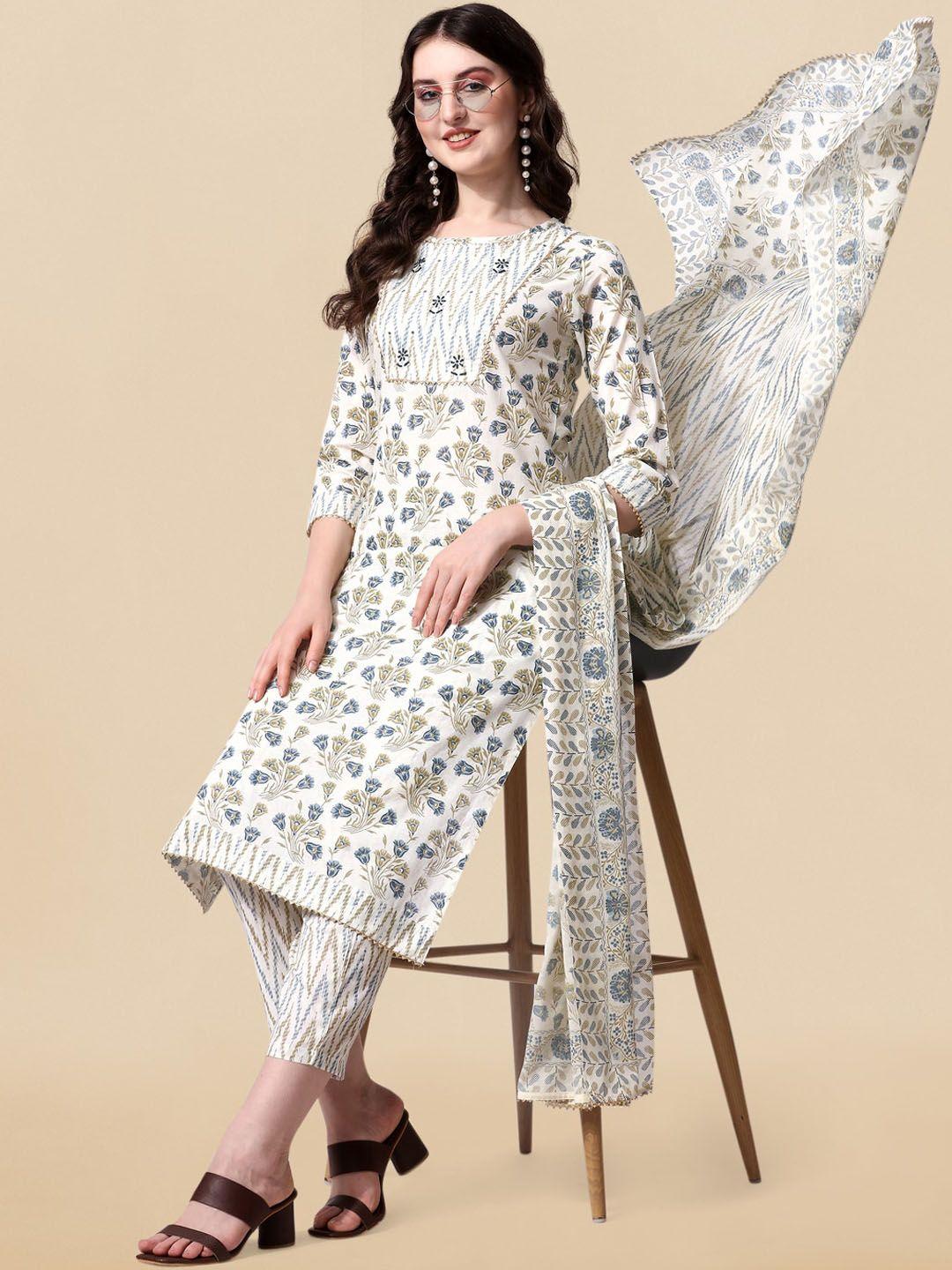 kalini ethnic motifs printed gotta patti cotton straight kurta & trousers with dupatta