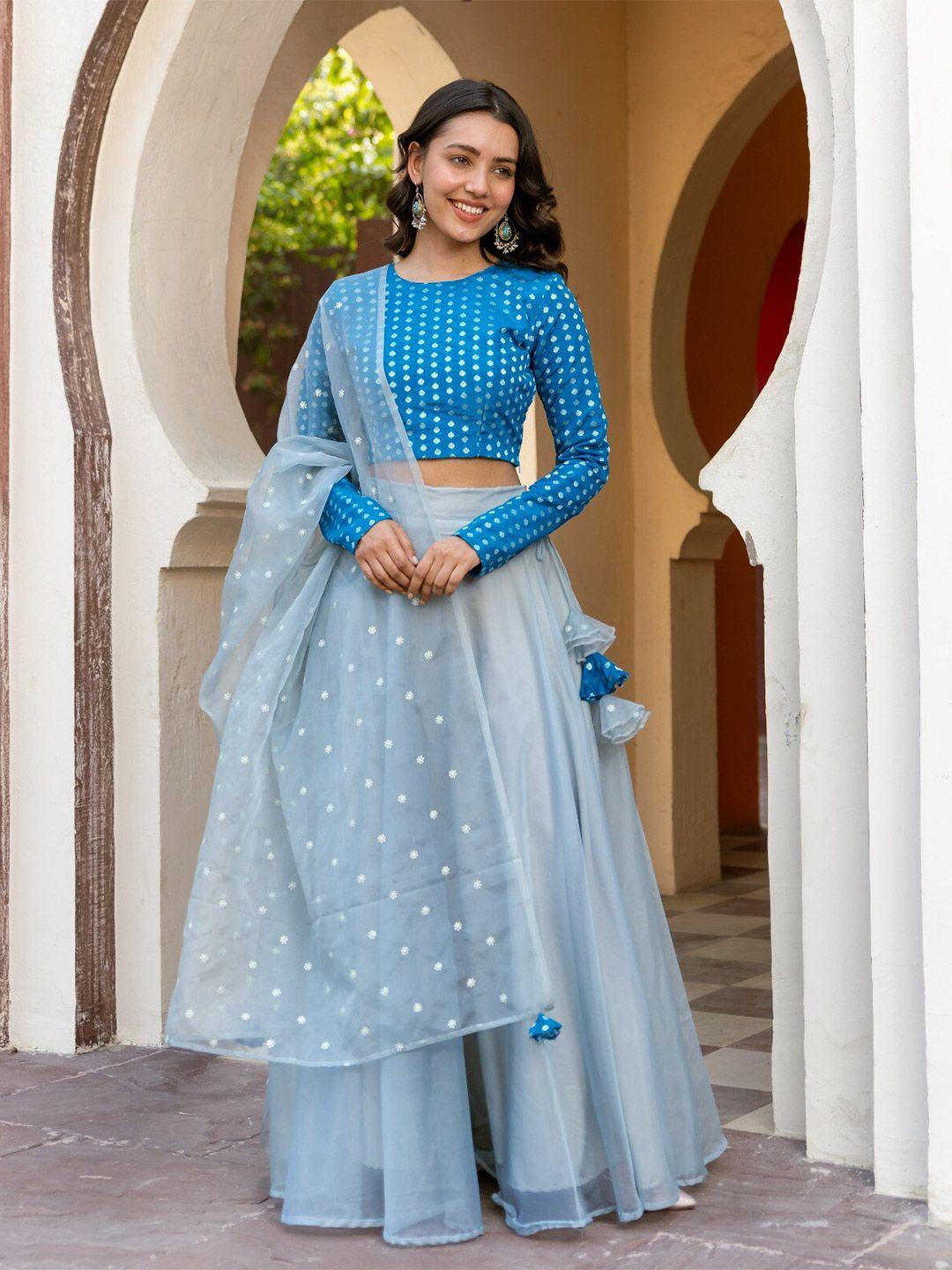 vinya teal ready to wear lehenga & blouse organza