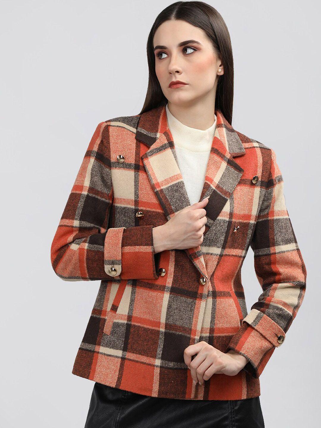 chemistry women rust beige checked long sleeves fashion jacket