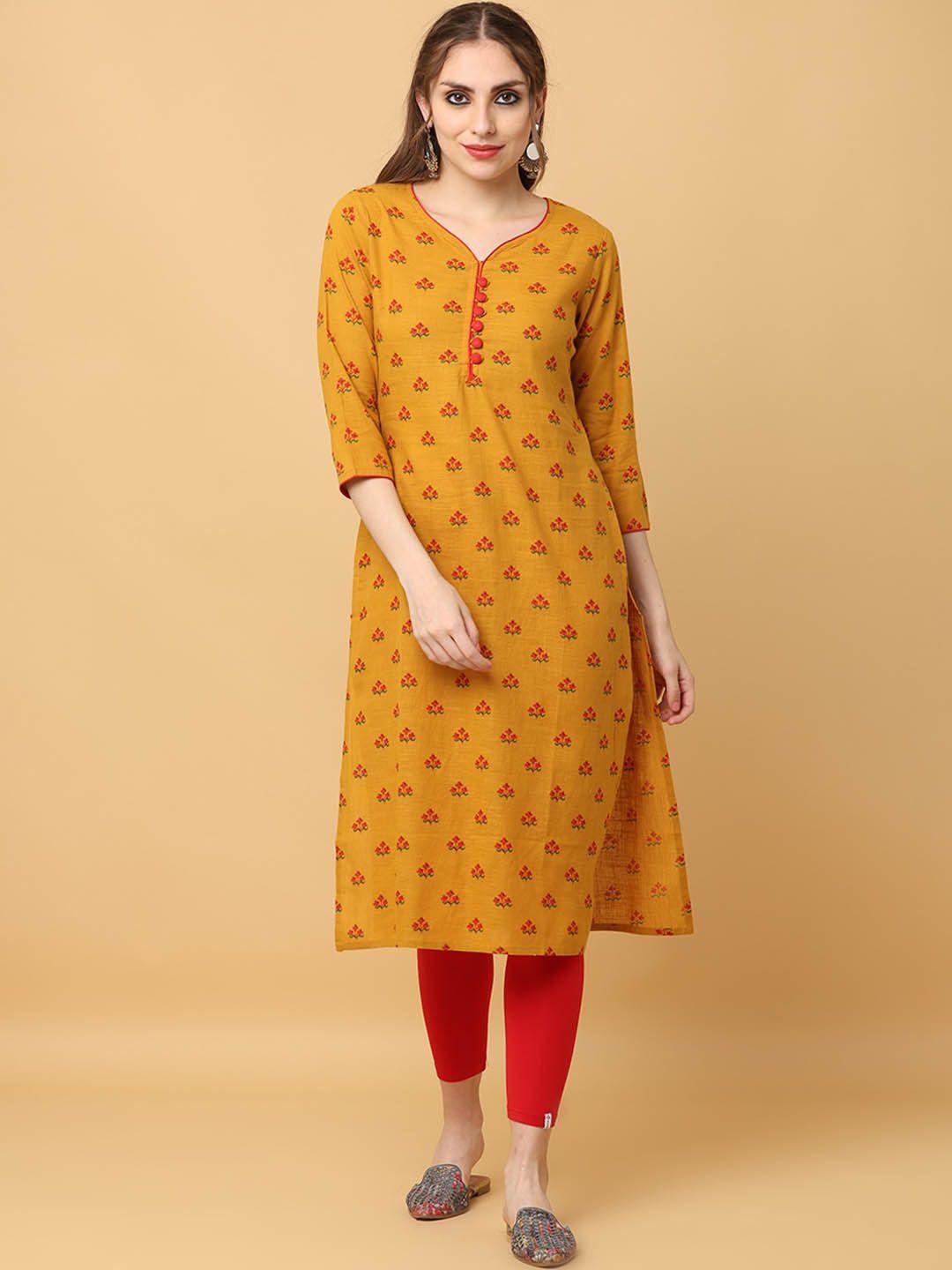 kalini women mustard yellow floral kurta