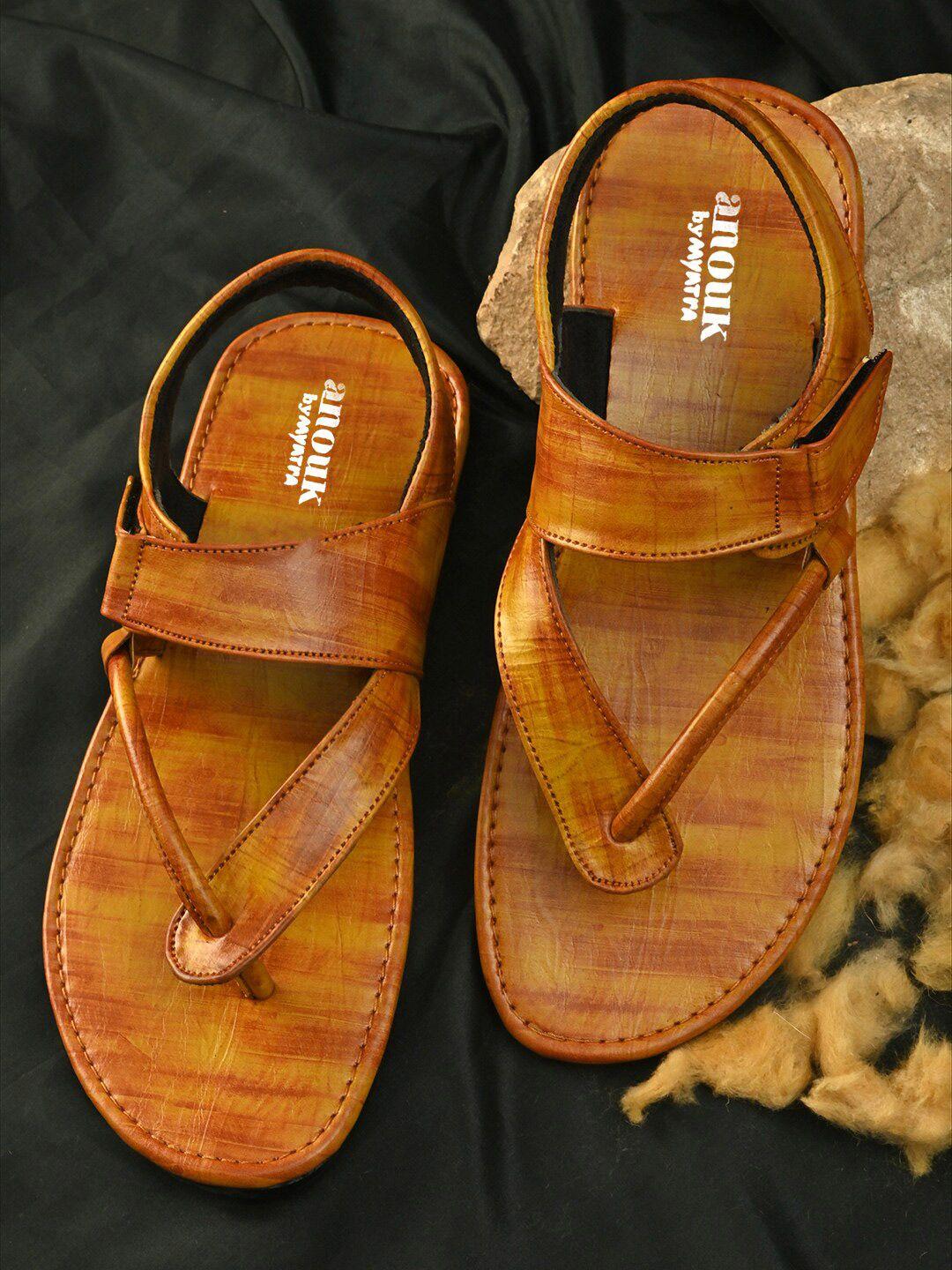 anouk men tan brown comfort sandals with velcro closure