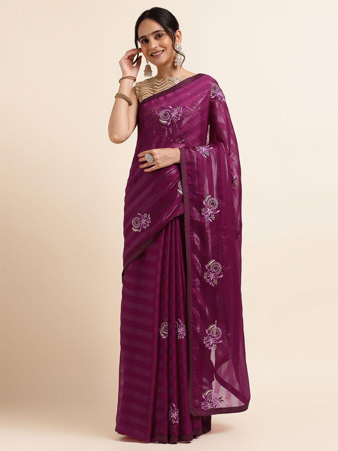 fabmora magenta embellished embroidered poly chiffon designer saree