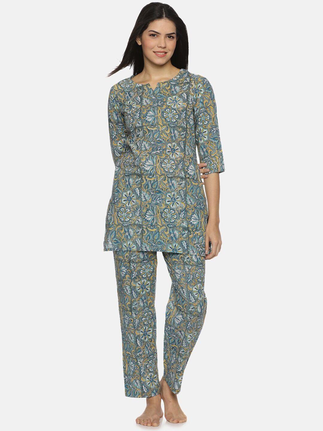 palakh women grey & blue printed night suit