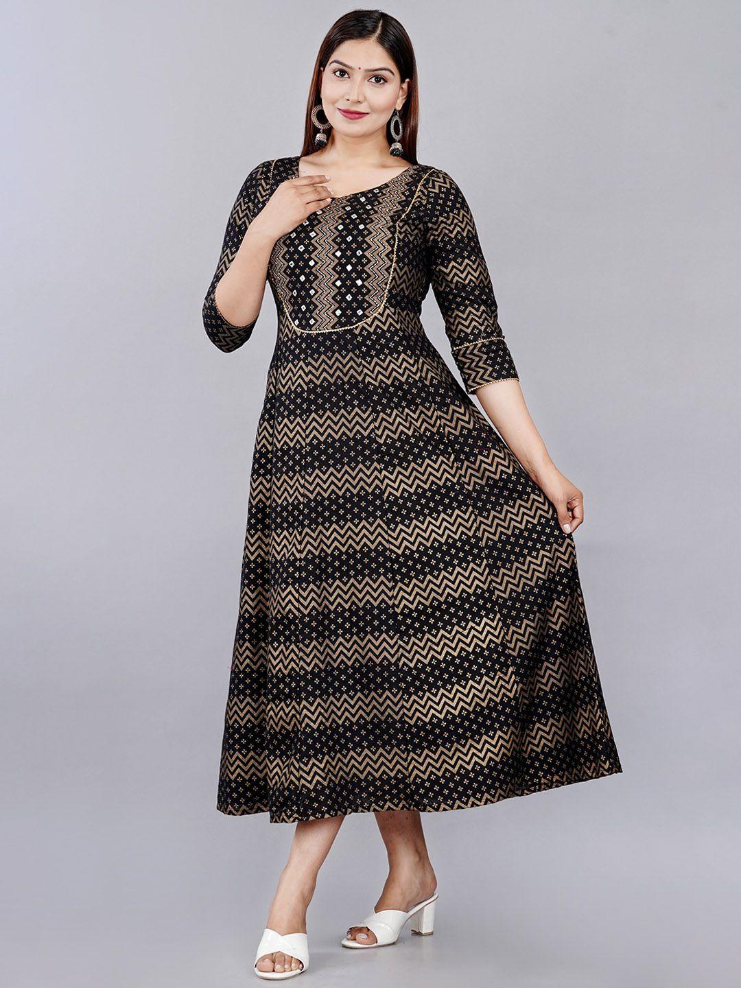 aayumi chevron printed three-quarter sleeve anarkali ethnic dress