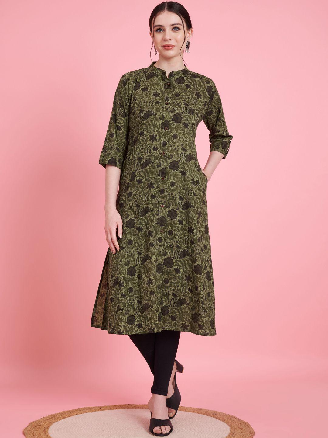 vbuyz women green floral kurta