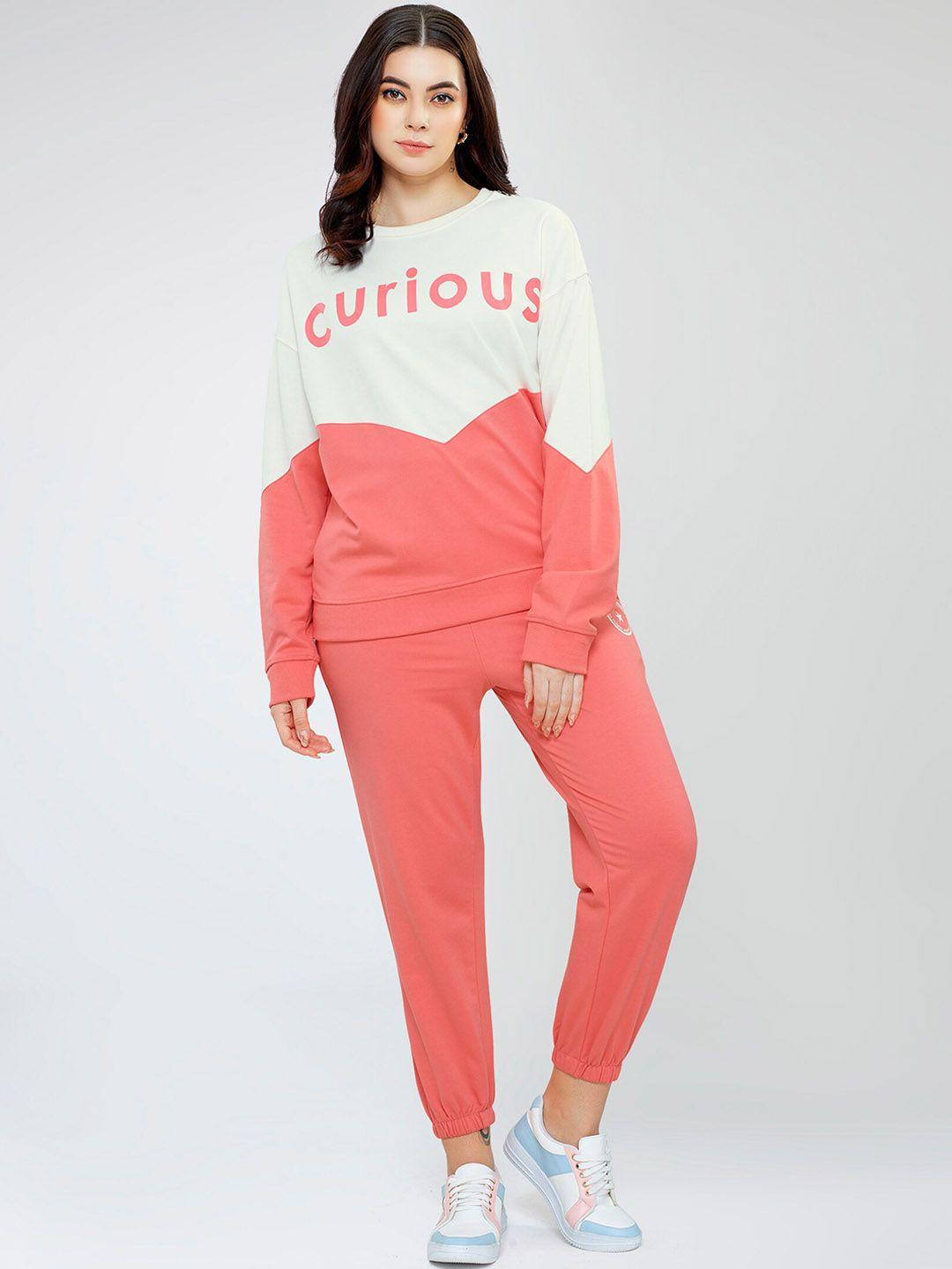 zeyo typography printed sweatshirt & joggers co-ord