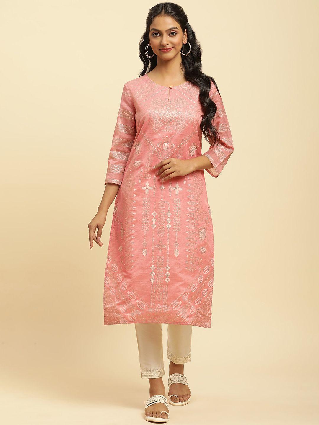 w ethnic motifs printed keyhole neck kurta