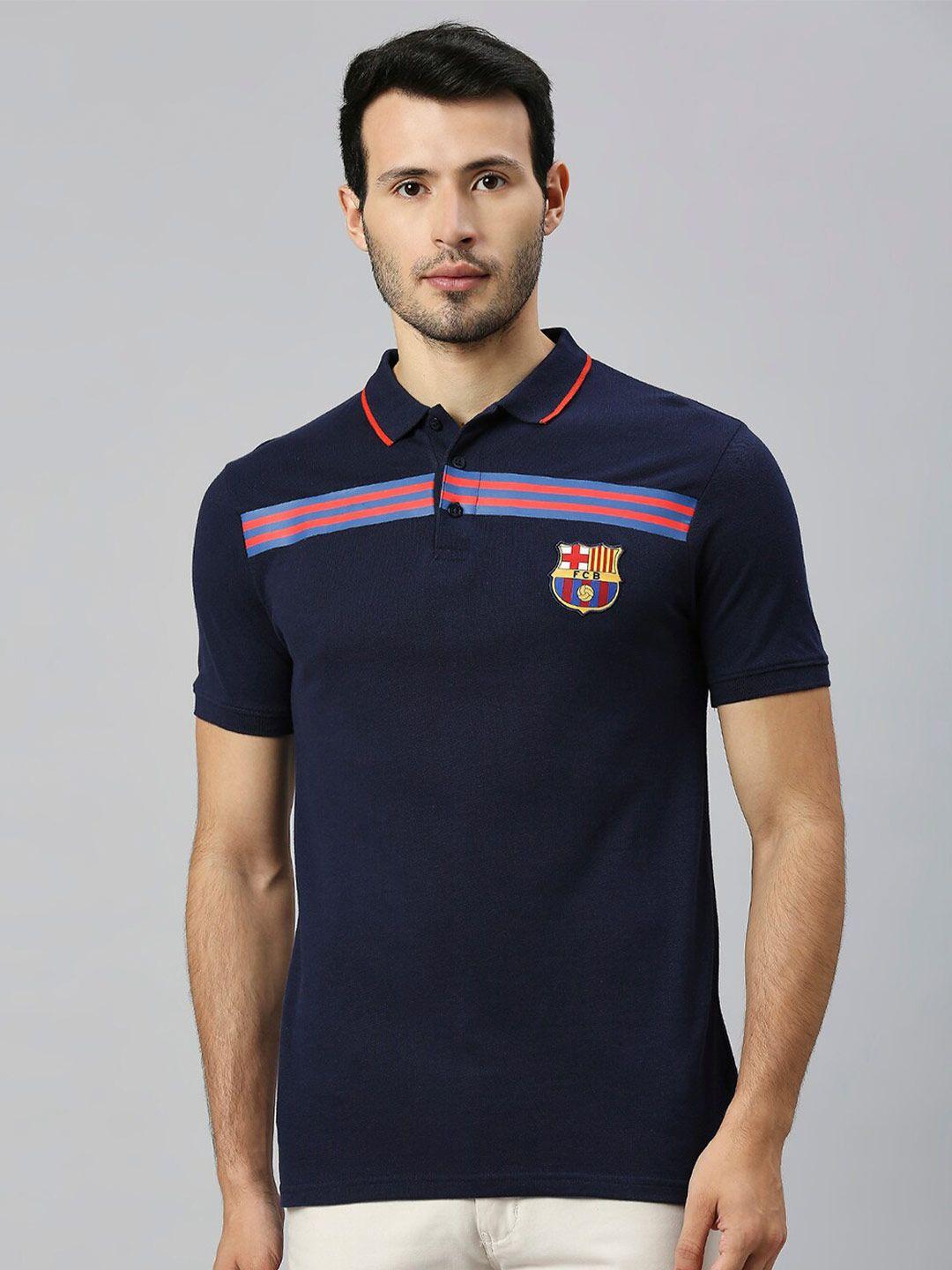 fancode barcelona striped polo collar t-shirt