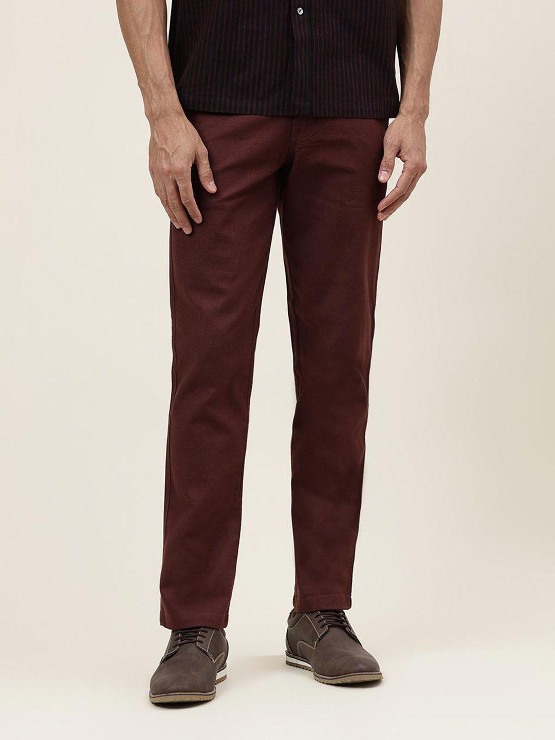 fabindia men slim fit mid-rise cotton trousers