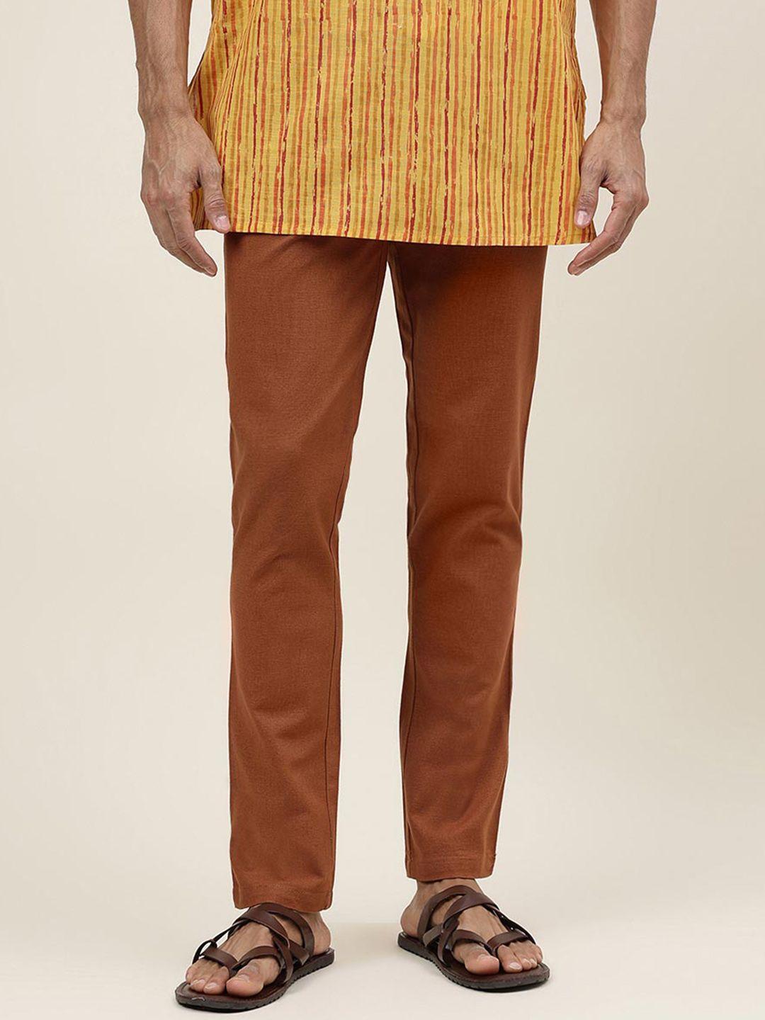 fabindia men slim fit cotton trousers