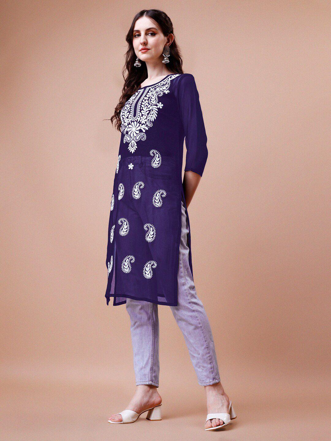 kalini paisley embroidered chikankari detail straight kurta